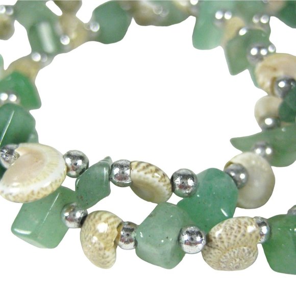 Seashell Jade Stone Chip Necklace 21 In Strand Beaded Shell Beach Sea Ocean - Picture 2 of 7